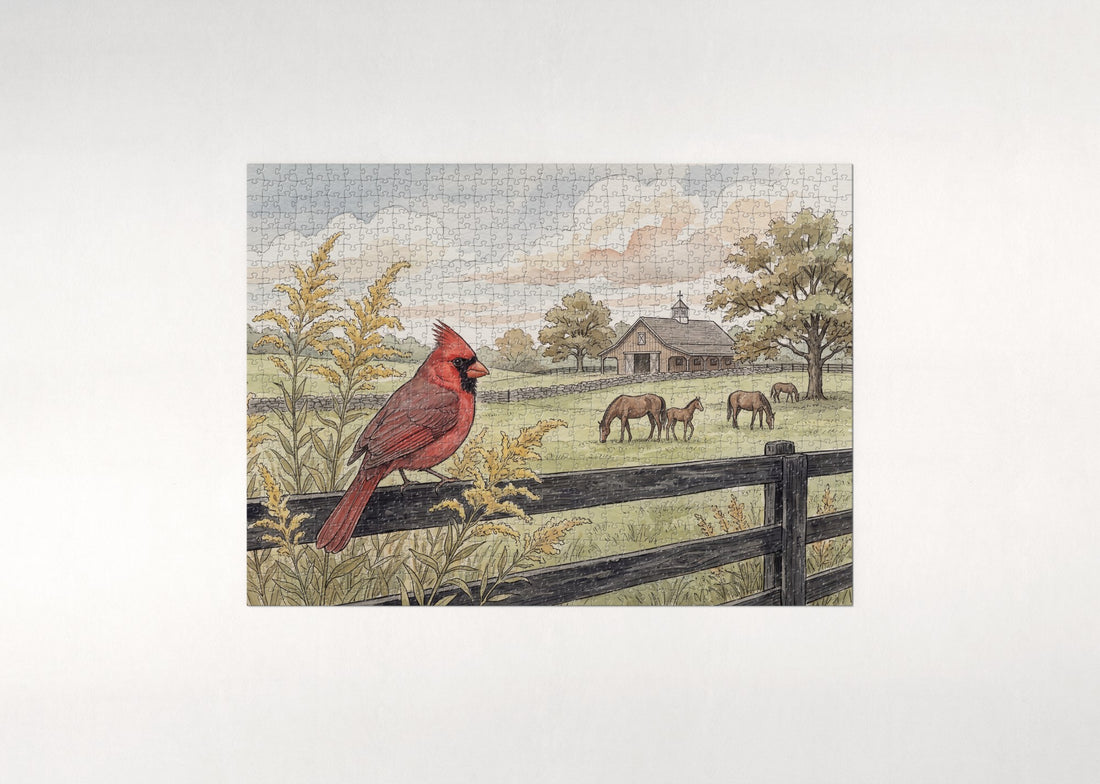 Kentucky State Bird and Flower: Northern Cardinal and Goldenrod jigsaw puzzle - gift box