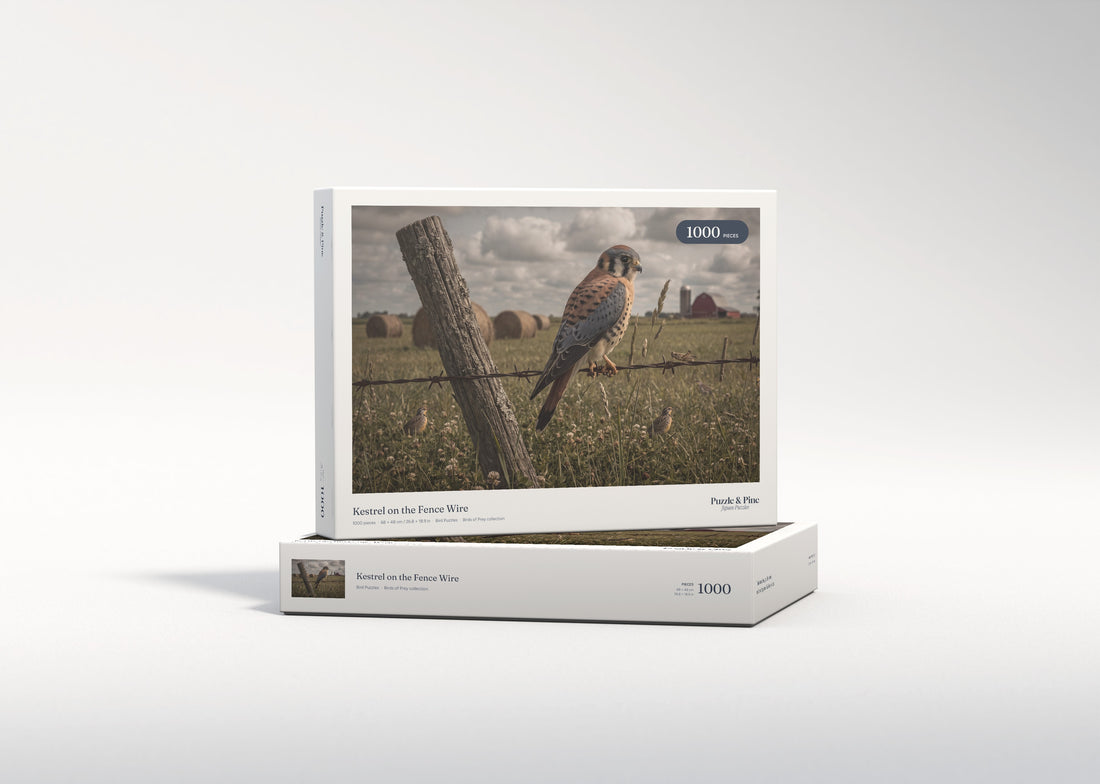 Kestrel on the Fence Wire jigsaw puzzle - gift box