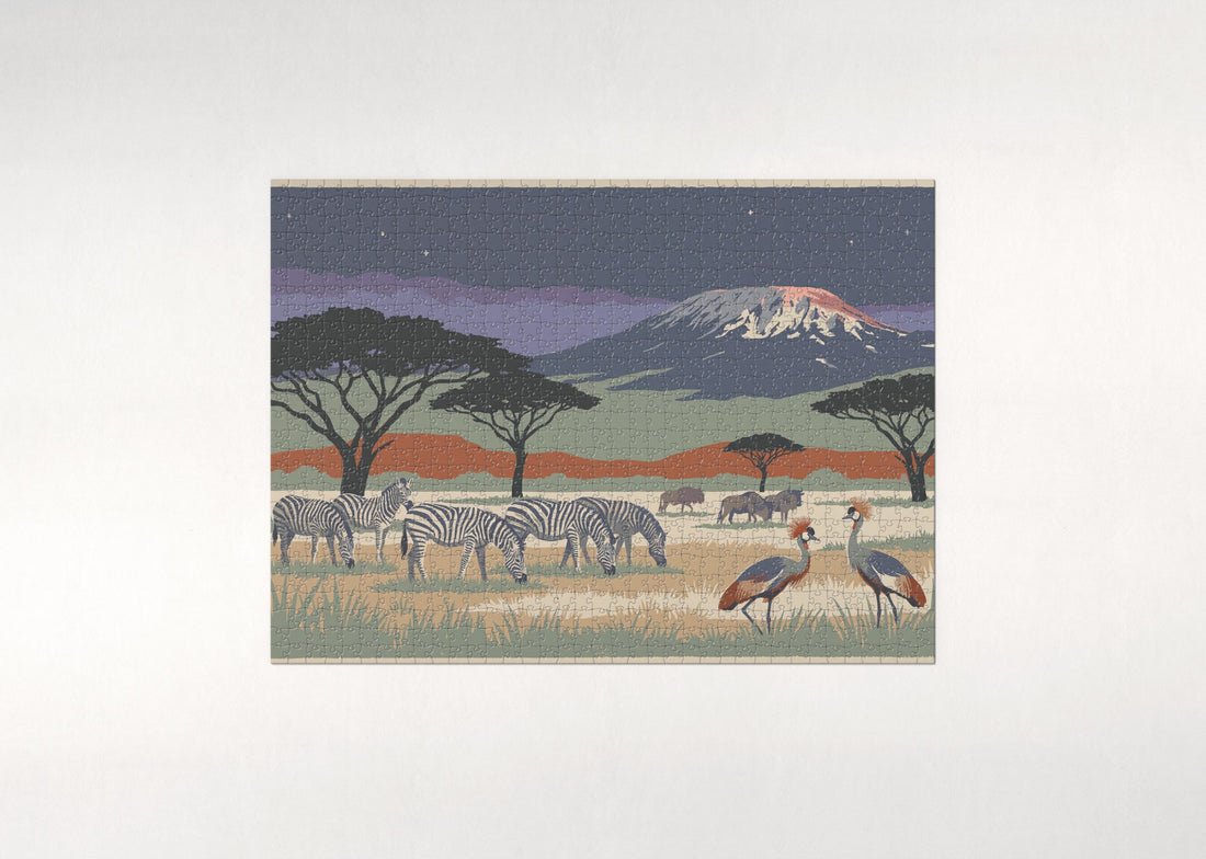 Kilimanjaro at Twilight with the Zebra Herd jigsaw puzzle - gift box