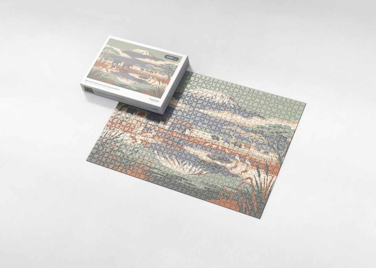 Kilimanjaro Reflected in the Amboseli Marsh jigsaw puzzle - box and puzzle