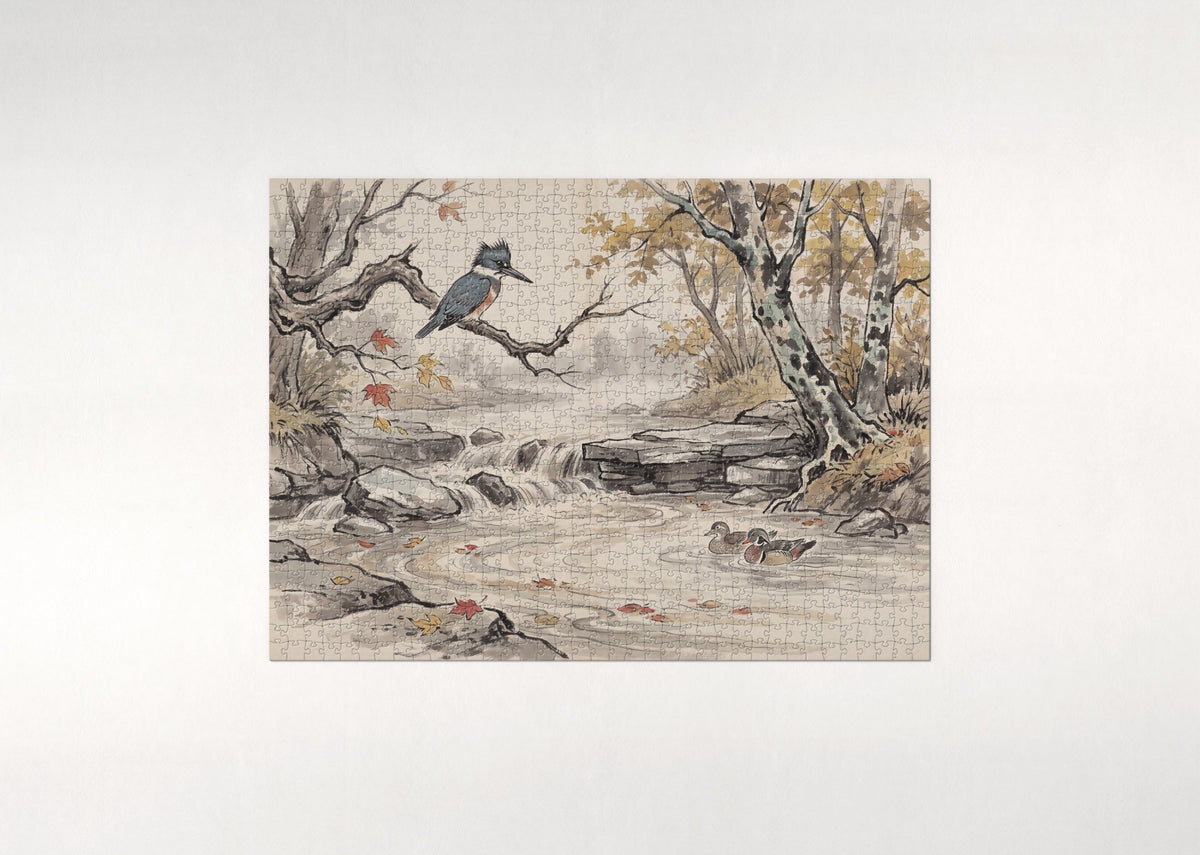 Kingfisher at the Autumn Creek jigsaw puzzle - flat puzzle