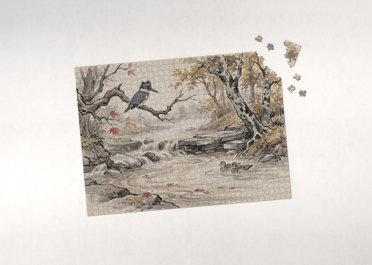 Kingfisher at the Autumn Creek jigsaw puzzle - puzzle with loose pieces