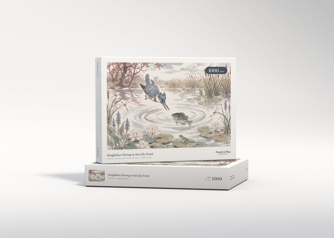 Kingfisher Diving at the Lily Pond jigsaw puzzle - gift box