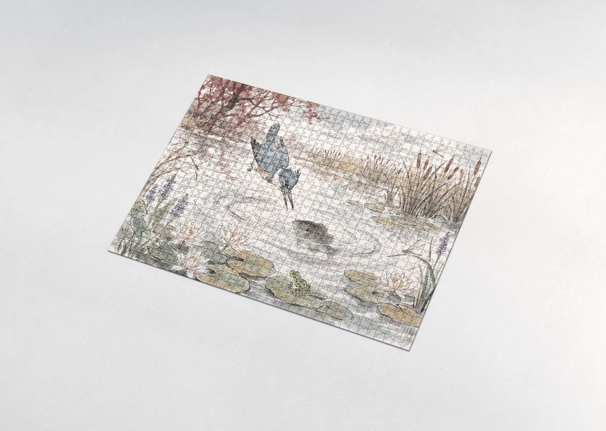 Kingfisher Diving at the Lily Pond jigsaw puzzle - assembled puzzle