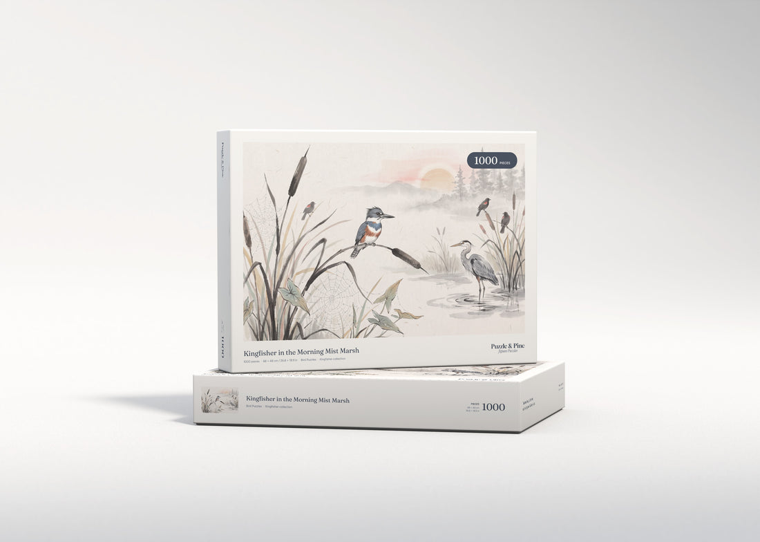 Kingfisher in the Morning Mist Marsh jigsaw puzzle - gift box