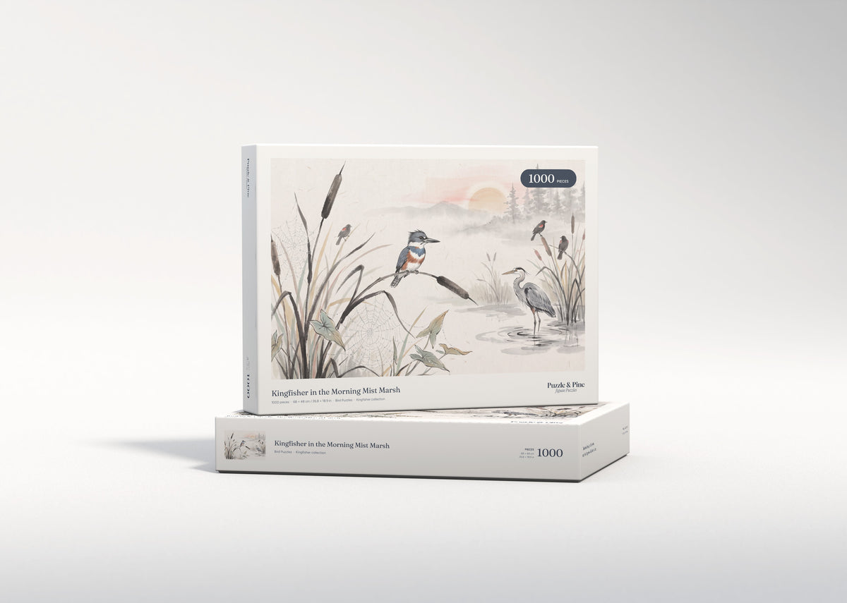 Kingfisher in the Morning Mist Marsh jigsaw puzzle - gift box