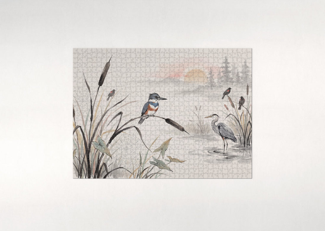 Kingfisher in the Morning Mist Marsh jigsaw puzzle - gift box