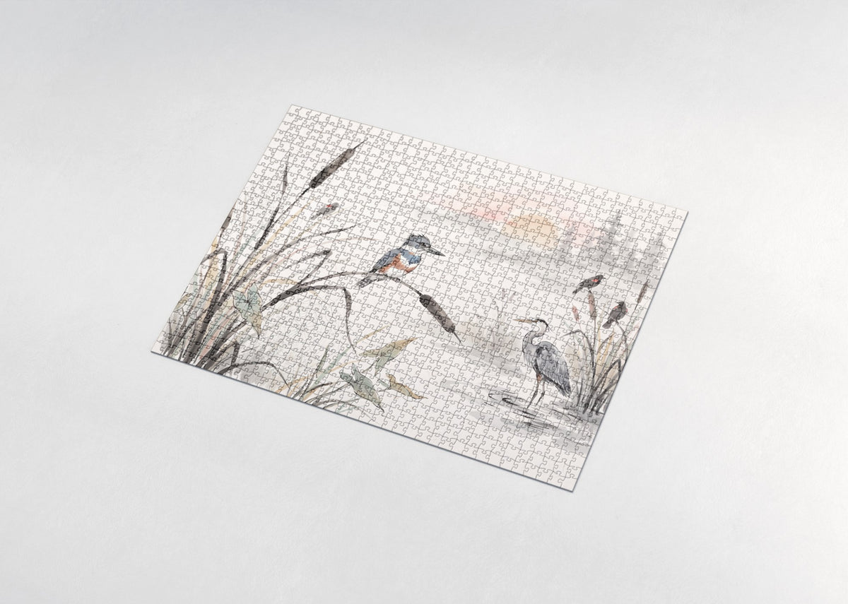 Kingfisher in the Morning Mist Marsh jigsaw puzzle - assembled puzzle
