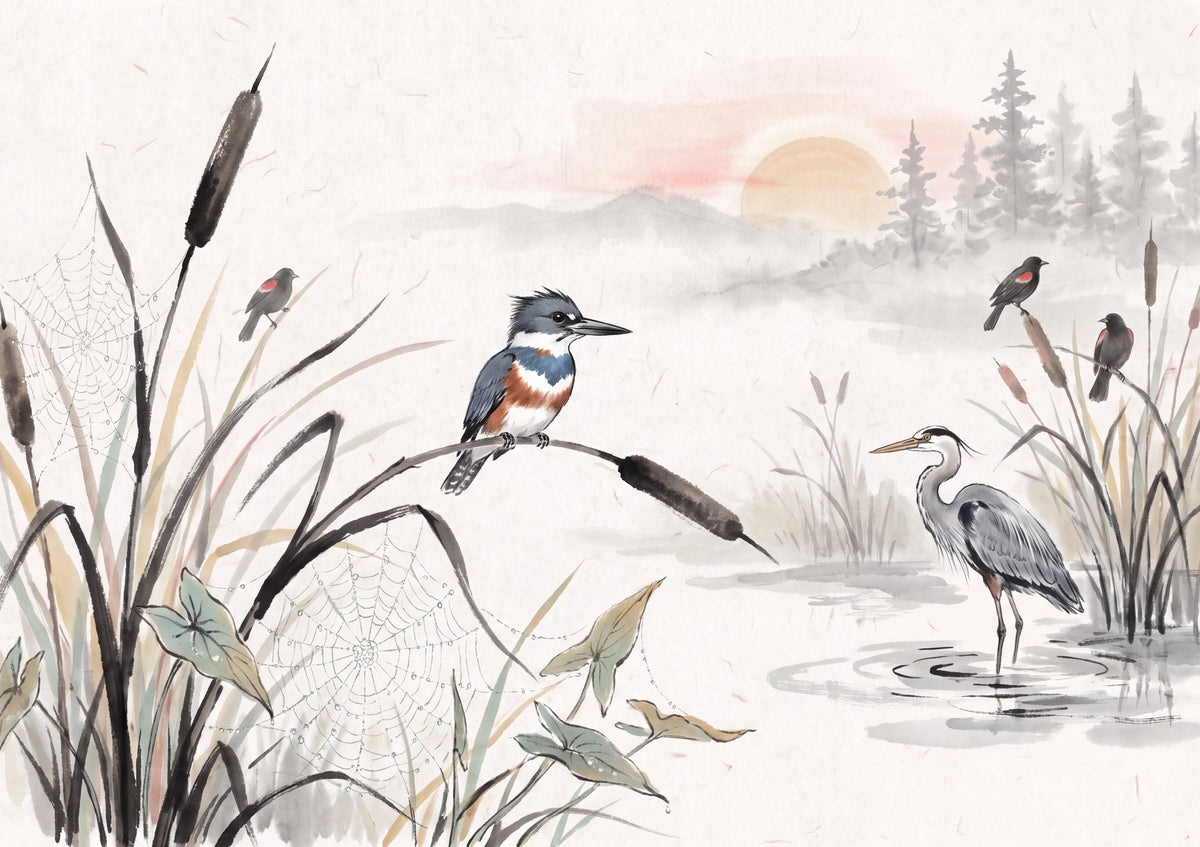 Kingfisher in the Morning Mist Marsh jigsaw puzzle