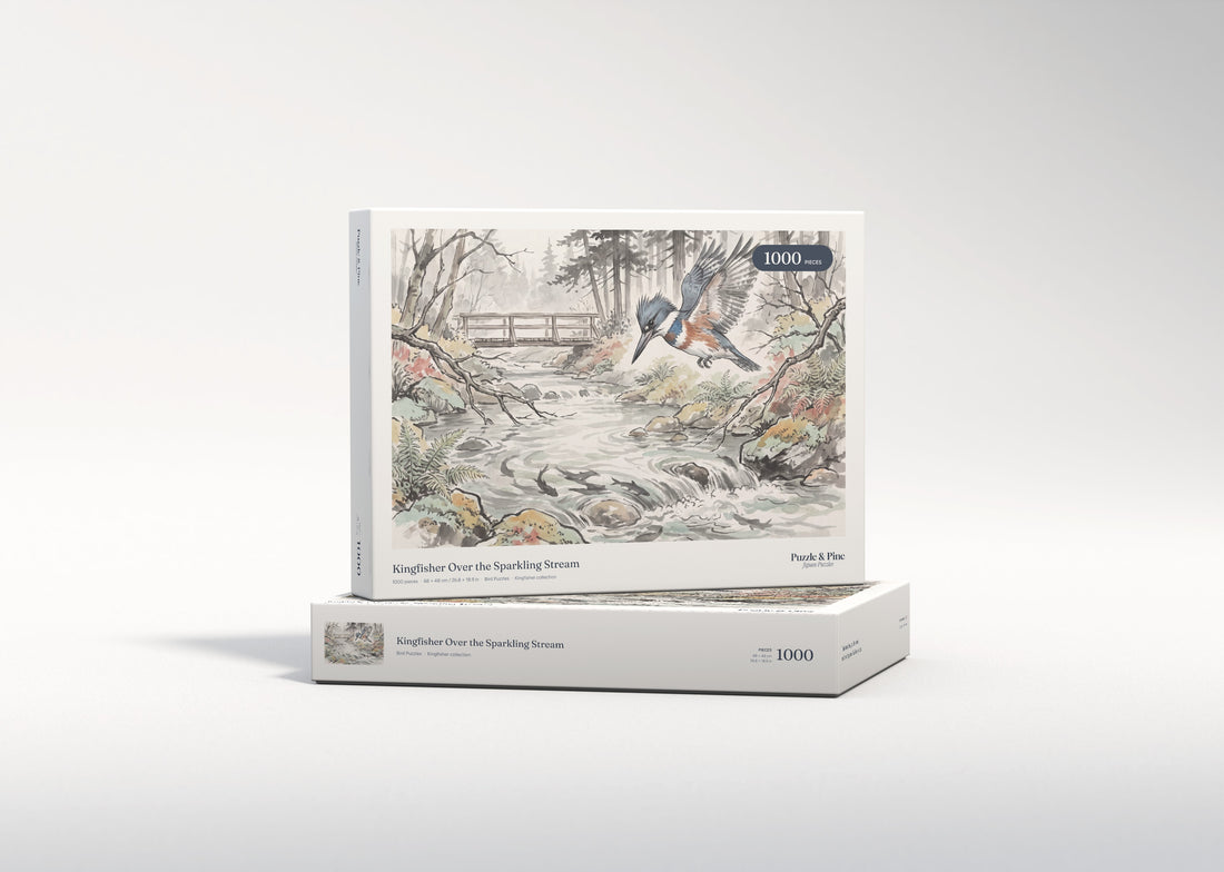 Kingfisher Over the Sparkling Stream jigsaw puzzle - gift box