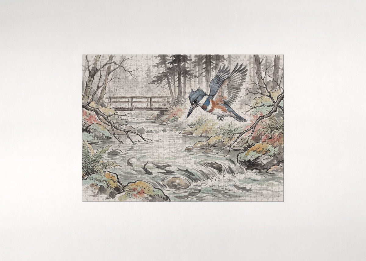 Kingfisher Over the Sparkling Stream jigsaw puzzle - flat puzzle