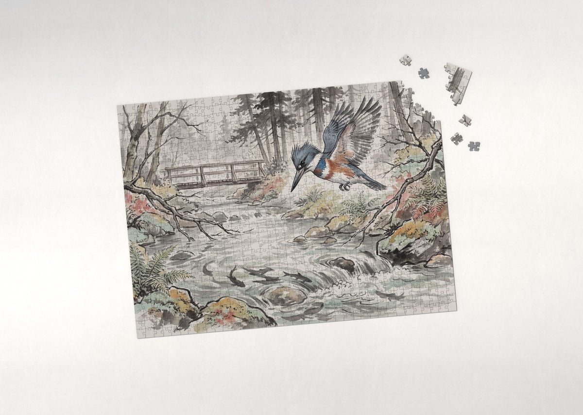 Kingfisher Over the Sparkling Stream jigsaw puzzle - puzzle with loose pieces