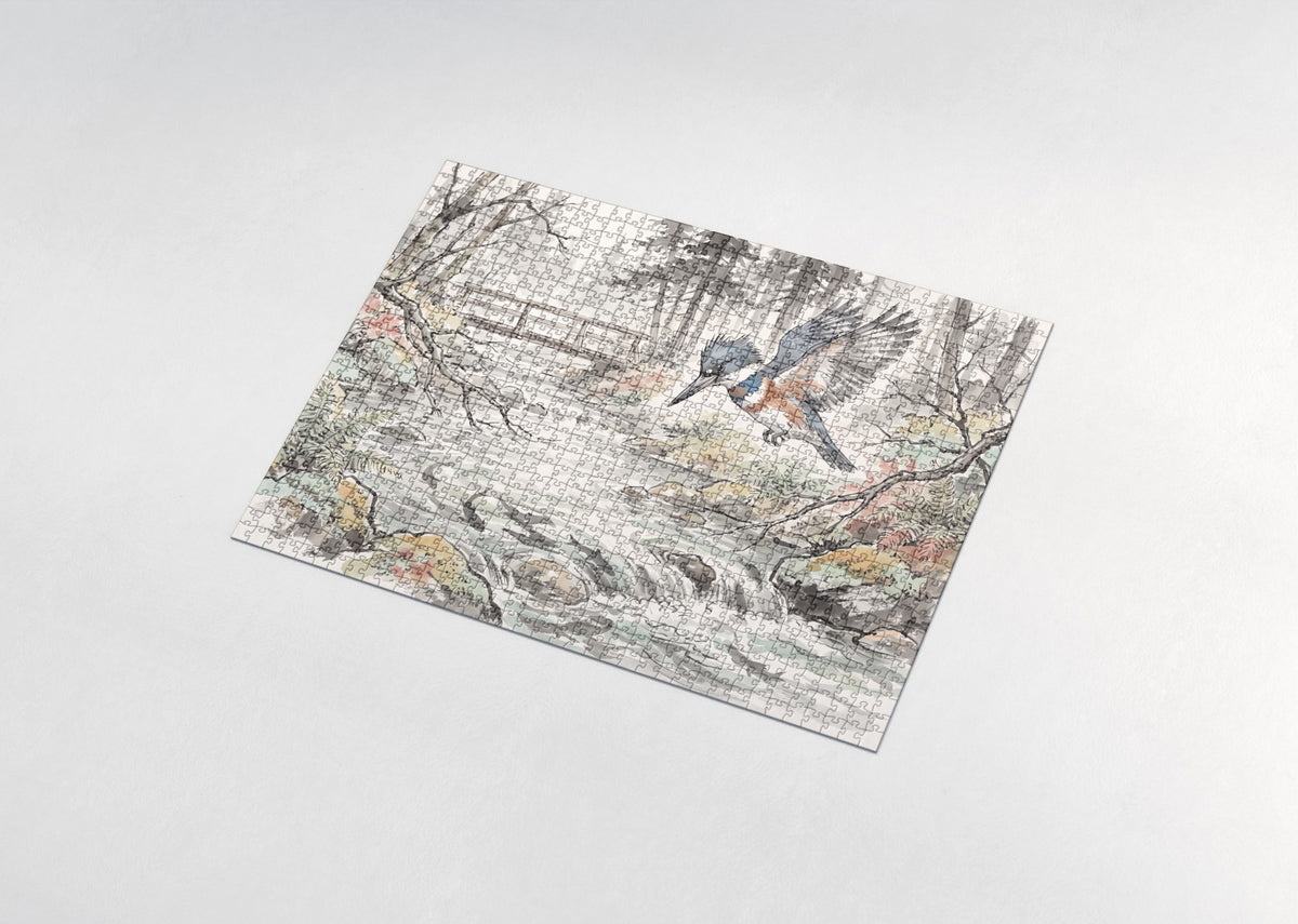 Kingfisher Over the Sparkling Stream jigsaw puzzle - assembled puzzle