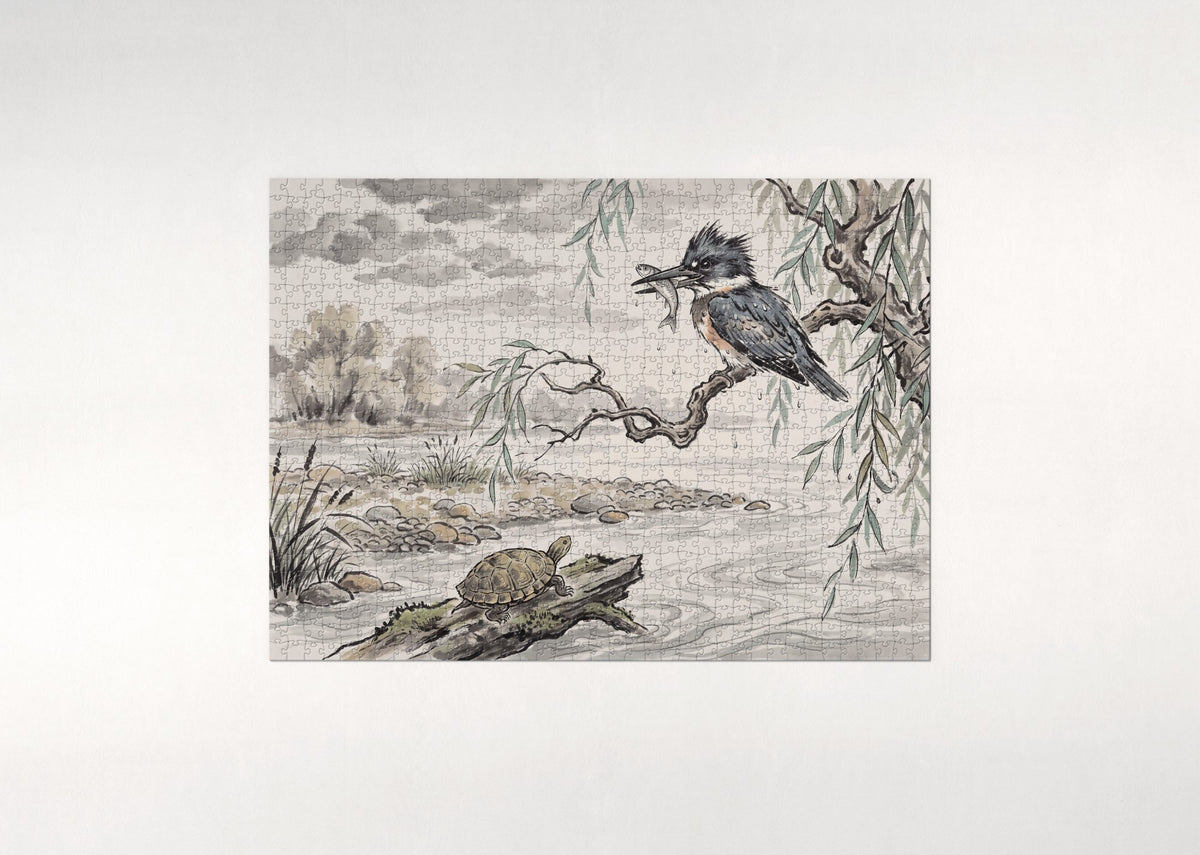 Kingfisher with the Catch on the Branch jigsaw puzzle - flat puzzle