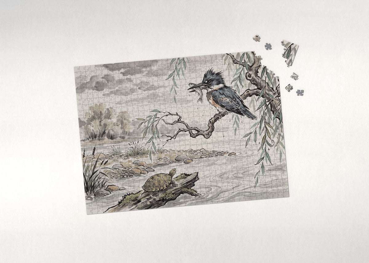 Kingfisher with the Catch on the Branch jigsaw puzzle - puzzle with loose pieces