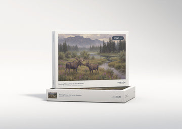 Kissing Moose Pair in the Meadow jigsaw puzzle - gift box