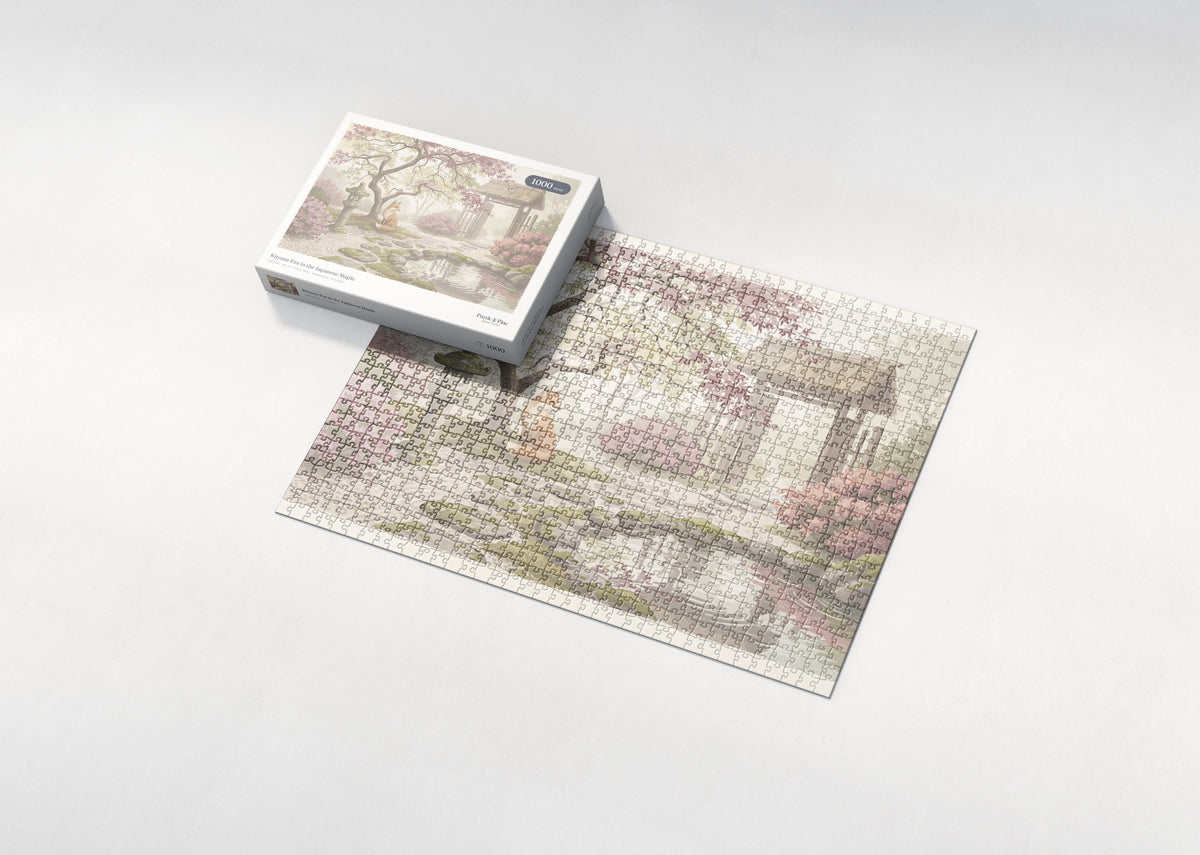 Kitsune Fox in the Japanese Maple jigsaw puzzle - box and puzzle