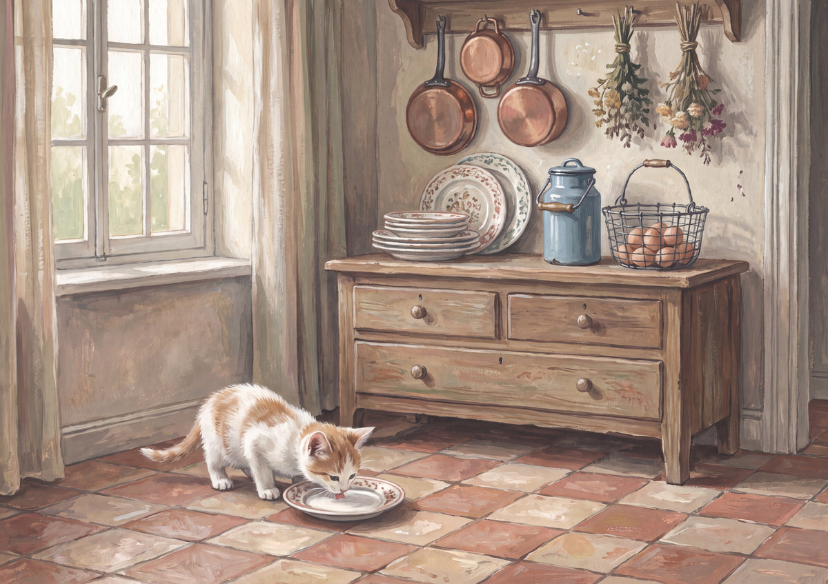 Kitten By the Milk Saucer jigsaw puzzle
