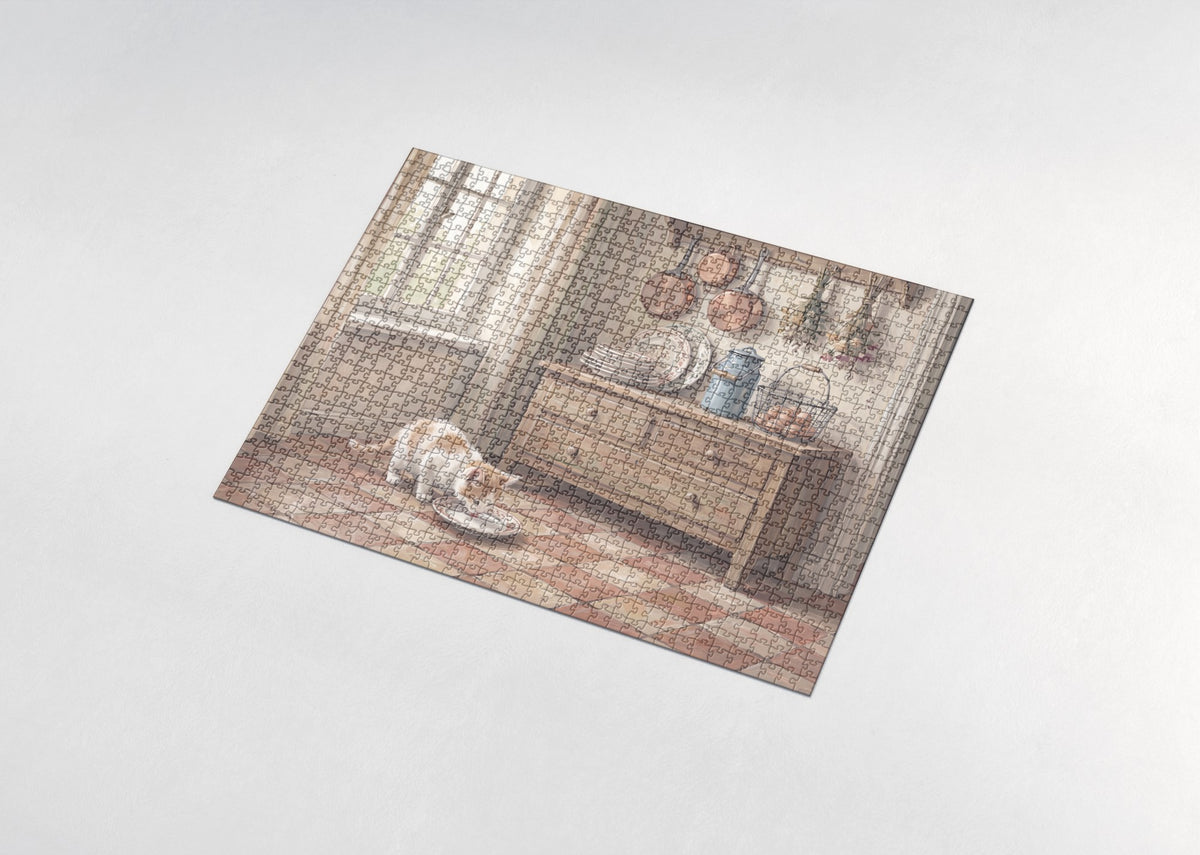 Kitten By the Milk Saucer jigsaw puzzle - assembled puzzle