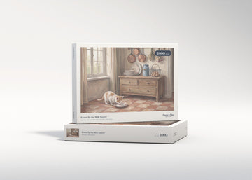 Kitten By the Milk Saucer jigsaw puzzle - gift box