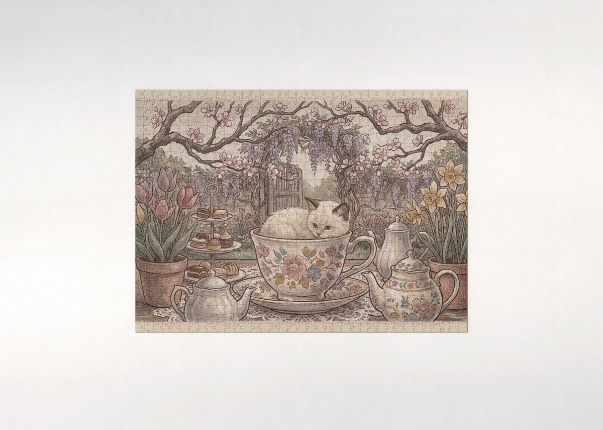 Kitten In the Teacup Garden jigsaw puzzle - flat puzzle