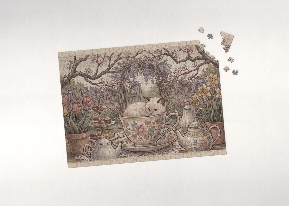 Kitten In the Teacup Garden jigsaw puzzle - puzzle with loose pieces