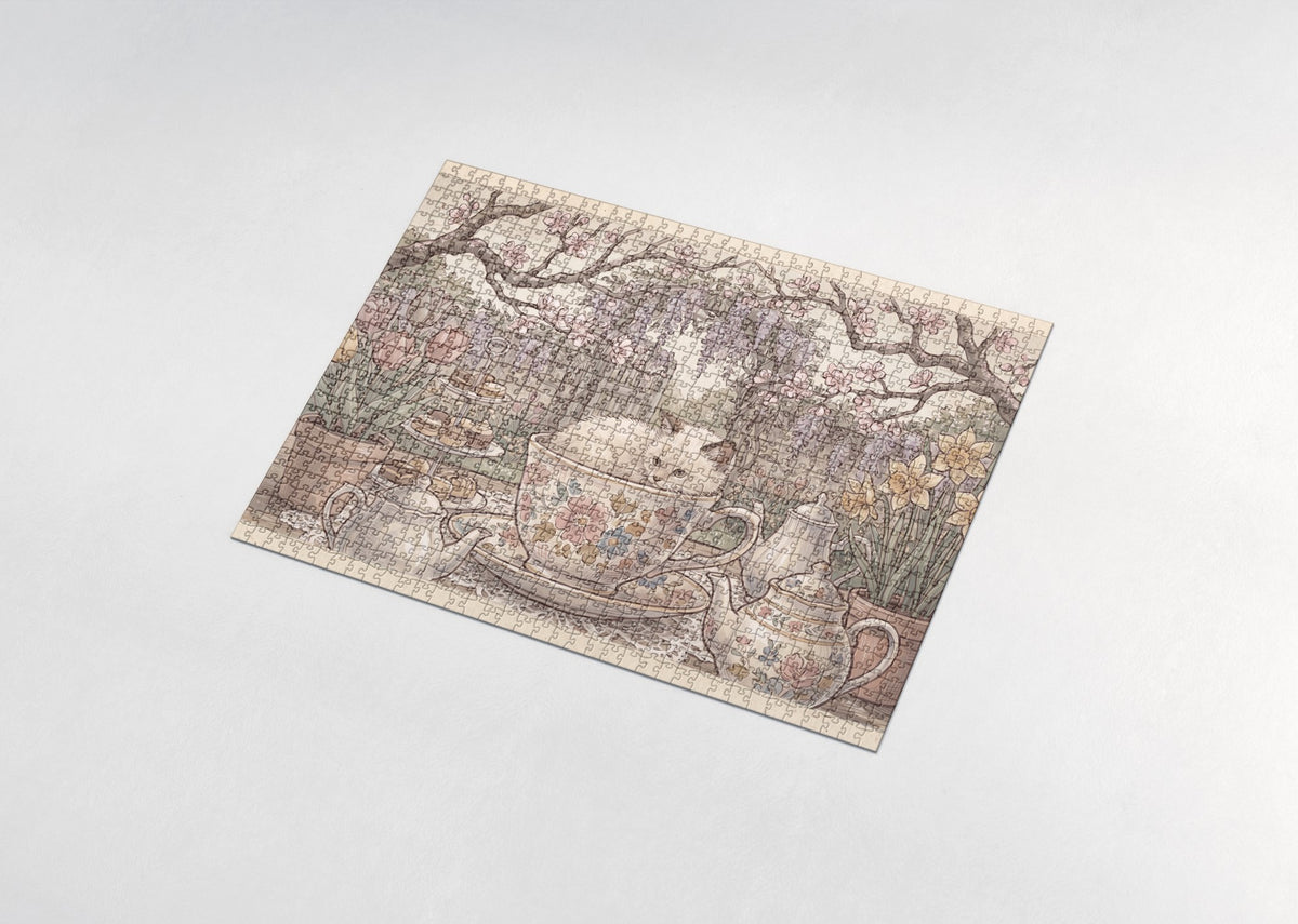 Kitten In the Teacup Garden jigsaw puzzle - assembled puzzle