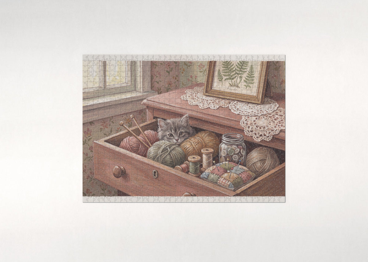 Kitten In the Yarn Drawer jigsaw puzzle - flat puzzle