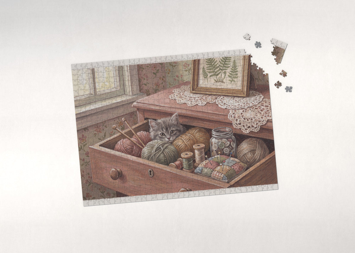 Kitten In the Yarn Drawer jigsaw puzzle - puzzle with loose pieces