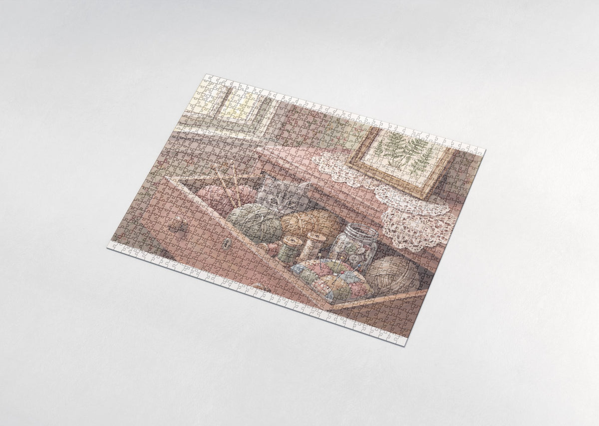 Kitten In the Yarn Drawer jigsaw puzzle - assembled puzzle