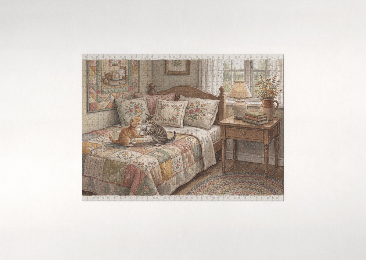 Kitten On the Patchwork Quilt jigsaw puzzle - flat puzzle