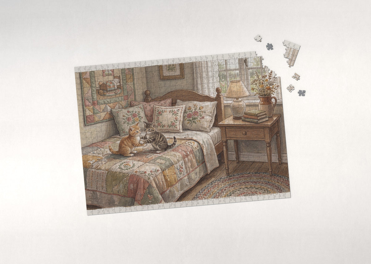 Kitten On the Patchwork Quilt jigsaw puzzle - puzzle with loose pieces