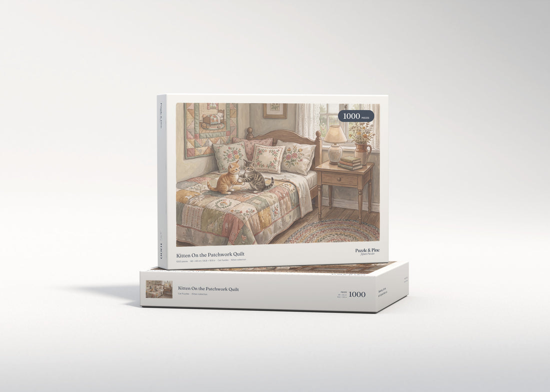 Kitten On the Patchwork Quilt jigsaw puzzle - gift box