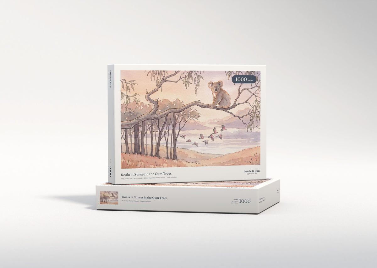 Koala at Sunset in the Gum Trees jigsaw puzzle - gift box