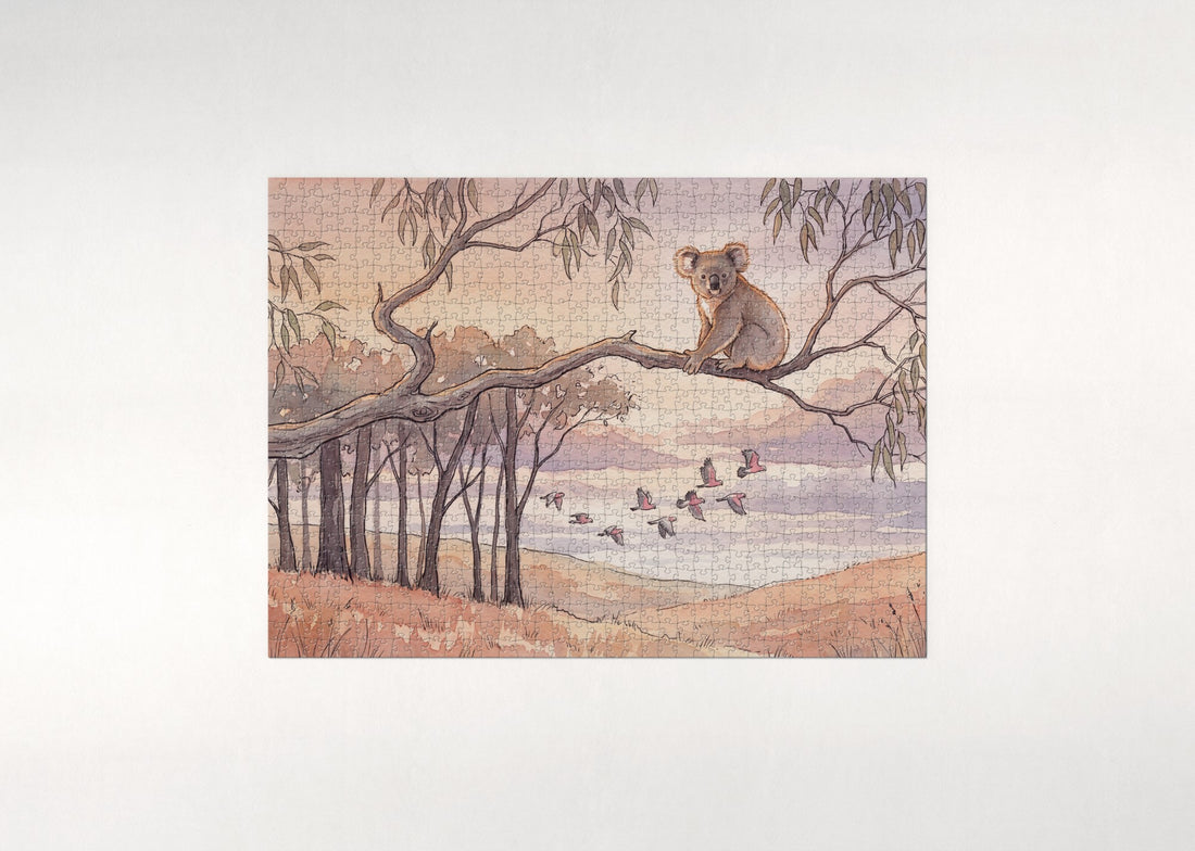 Koala at Sunset in the Gum Trees jigsaw puzzle - gift box