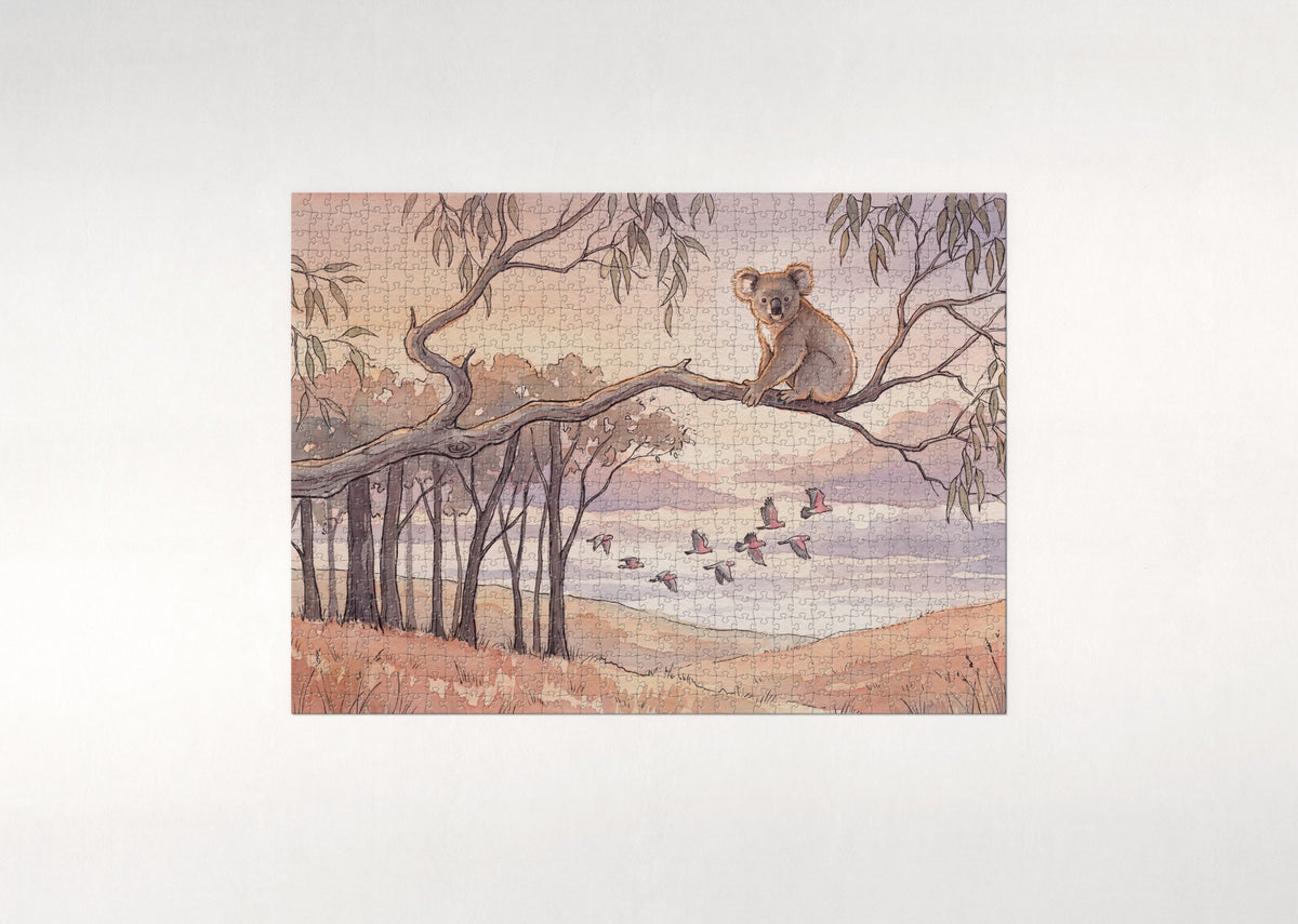 Koala at Sunset in the Gum Trees jigsaw puzzle - flat puzzle