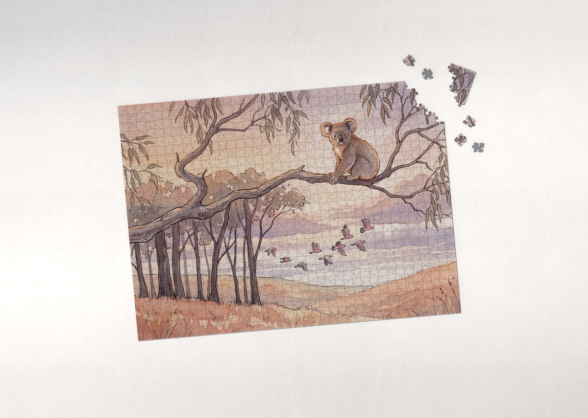 Koala at Sunset in the Gum Trees jigsaw puzzle - puzzle with loose pieces