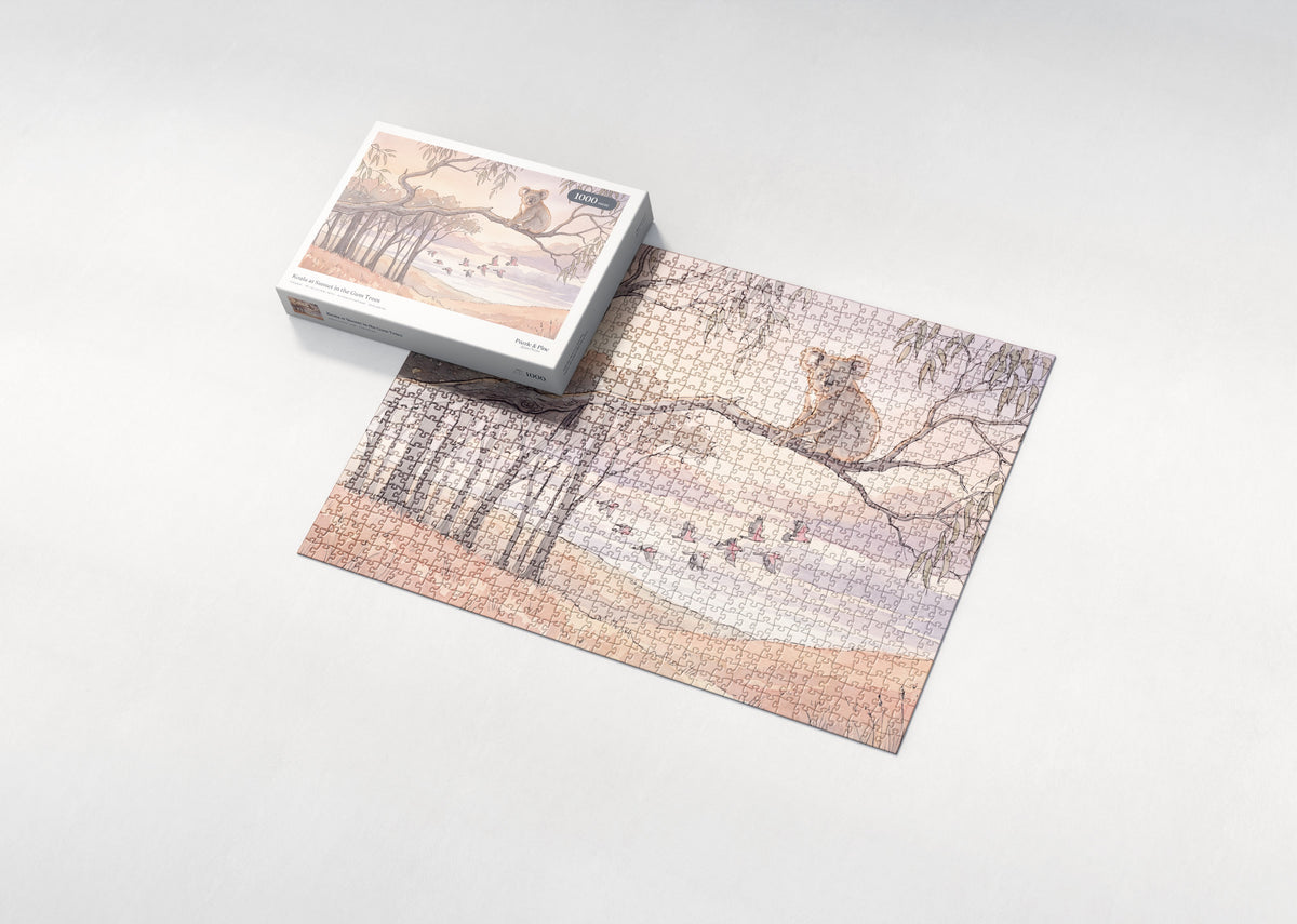 Koala at Sunset in the Gum Trees jigsaw puzzle - box and puzzle