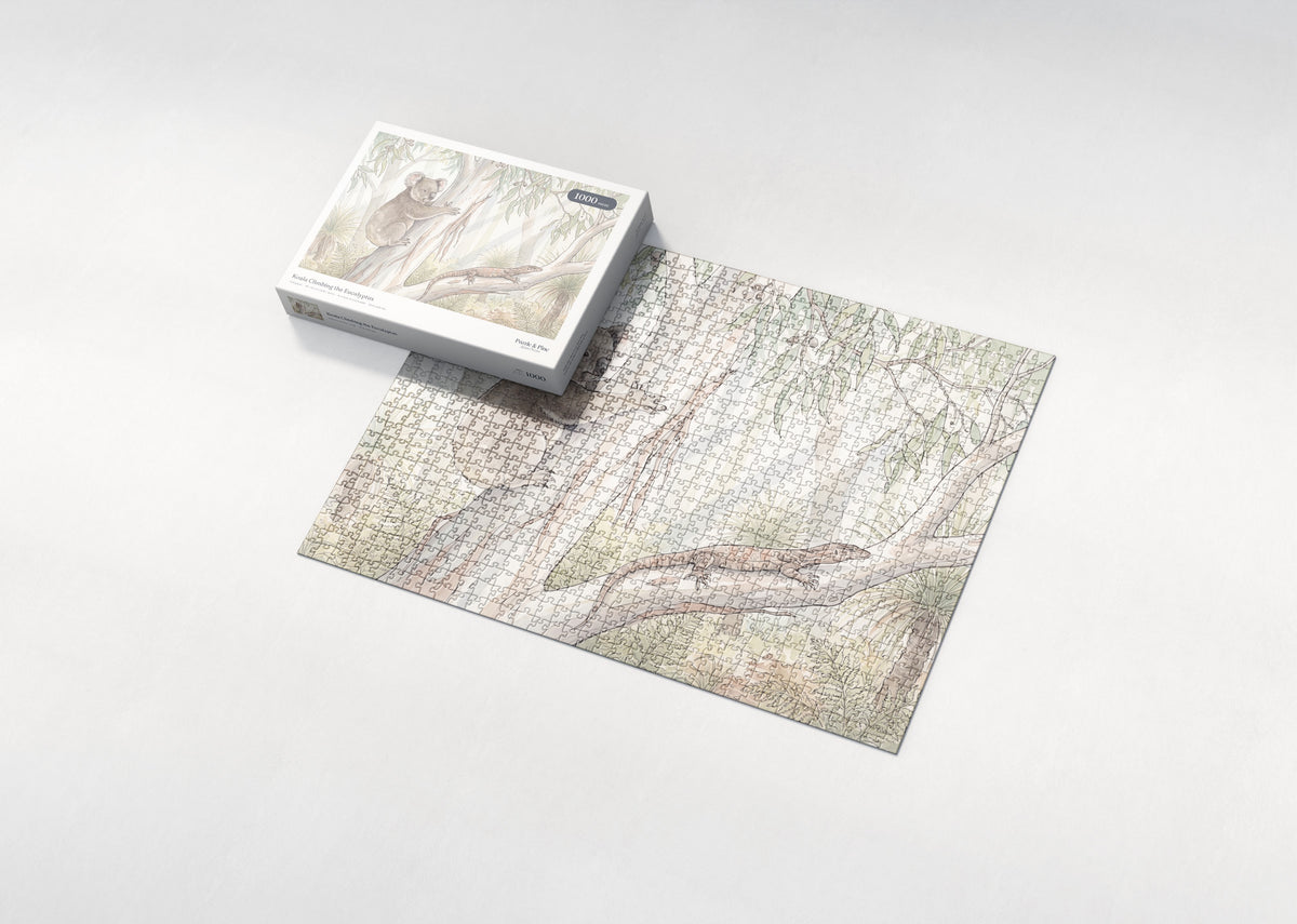 Koala Climbing the Eucalyptus jigsaw puzzle - box and puzzle