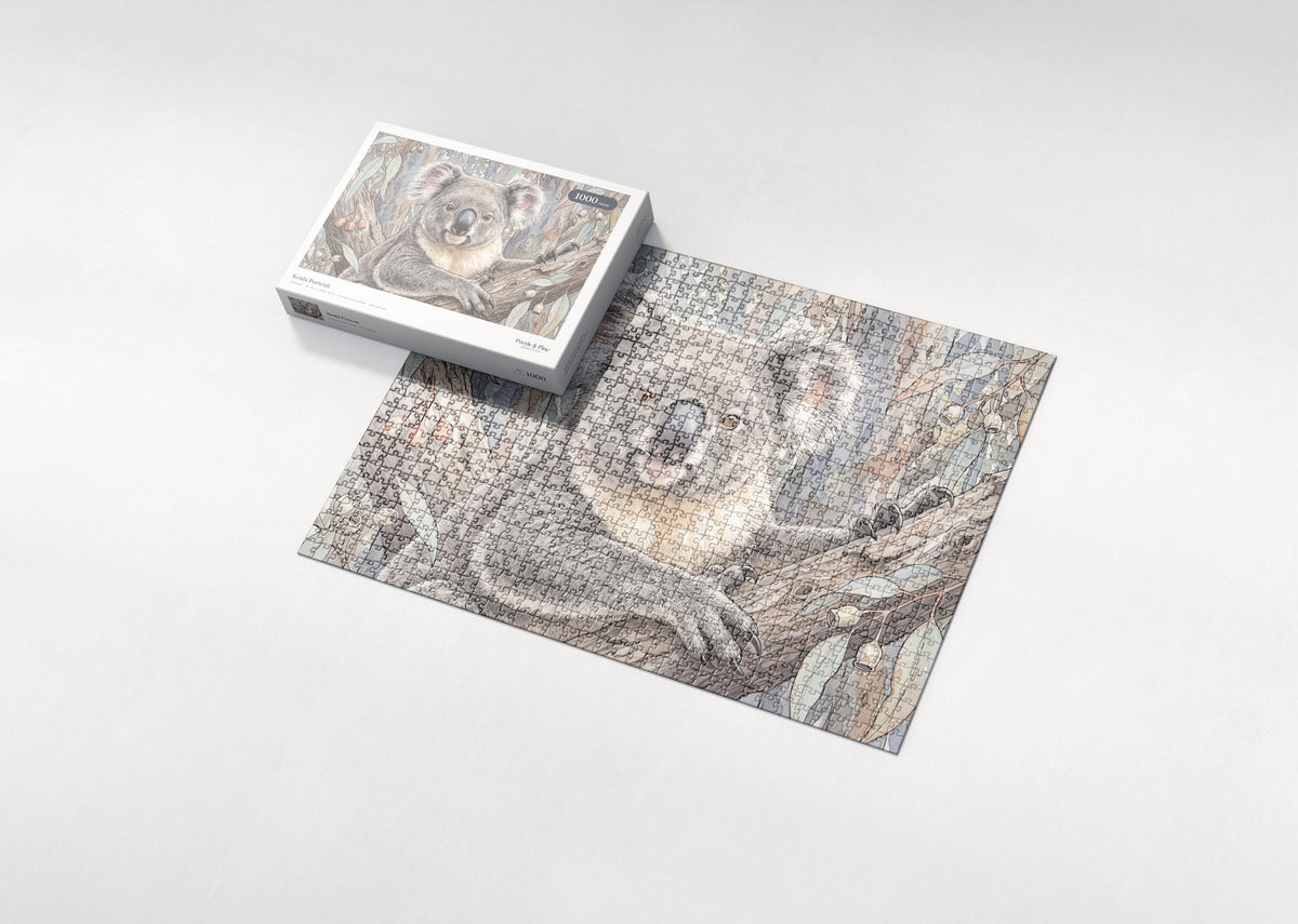 Koala Portrait jigsaw puzzle - box and puzzle