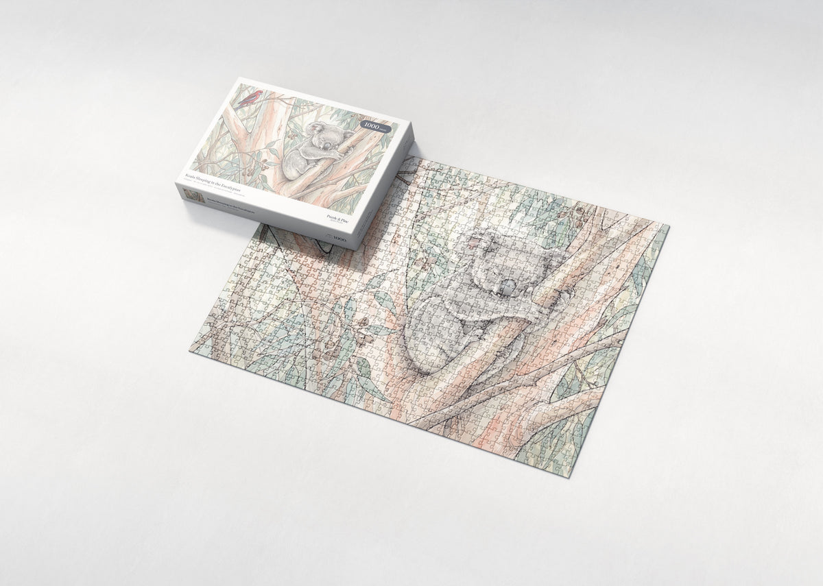 Koala Sleeping in the Eucalyptus jigsaw puzzle - box and puzzle