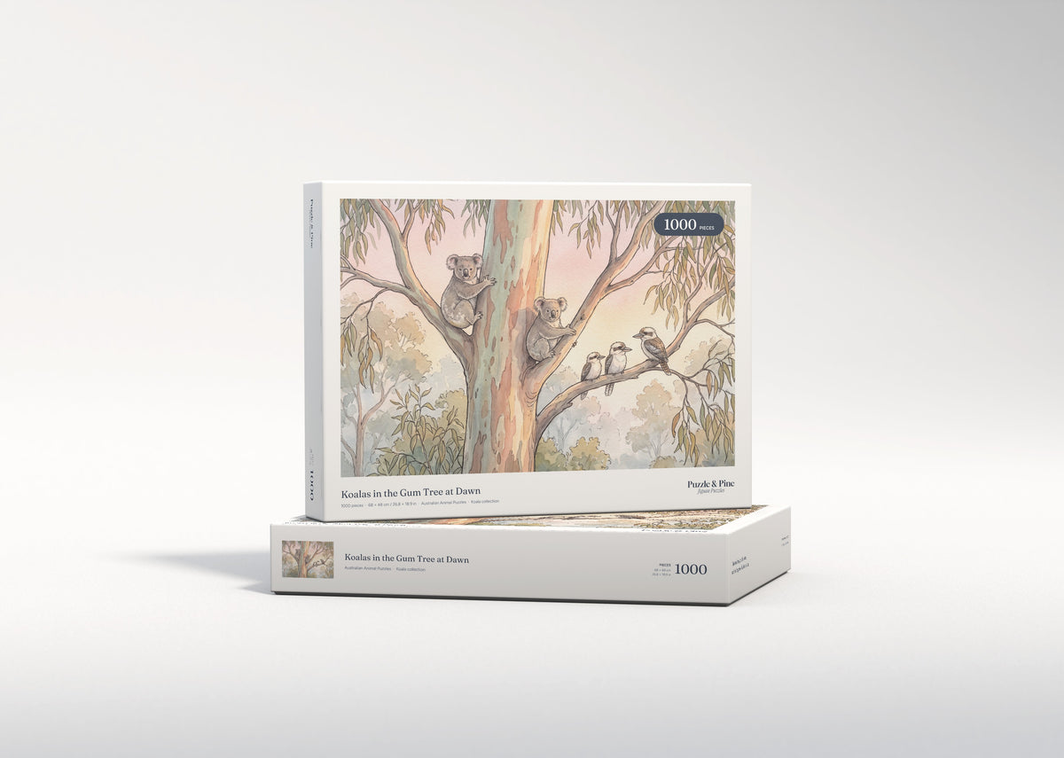 Koalas in the Gum Tree at Dawn jigsaw puzzle - gift box