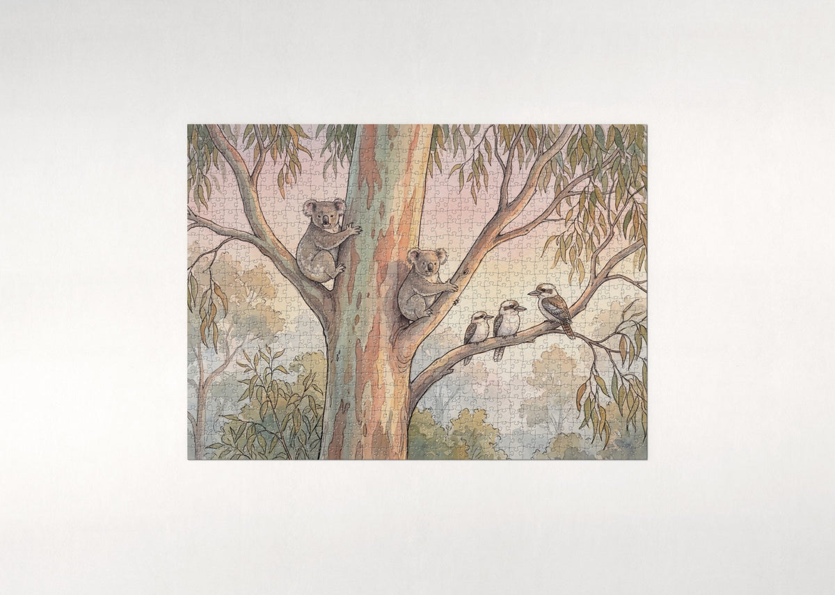 Koalas in the Gum Tree at Dawn jigsaw puzzle - flat puzzle