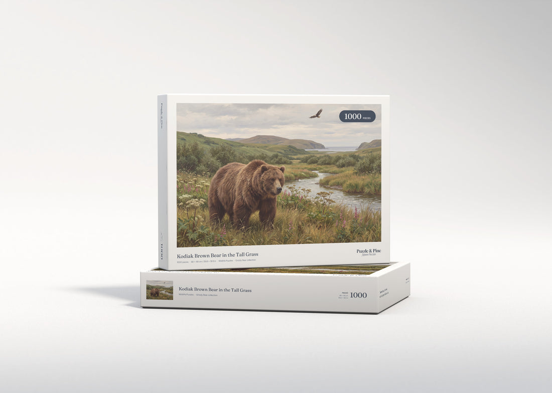 Kodiak Brown Bear in the Tall Grass jigsaw puzzle - gift box
