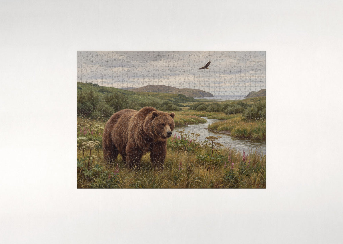 Kodiak Brown Bear in the Tall Grass jigsaw puzzle - flat puzzle
