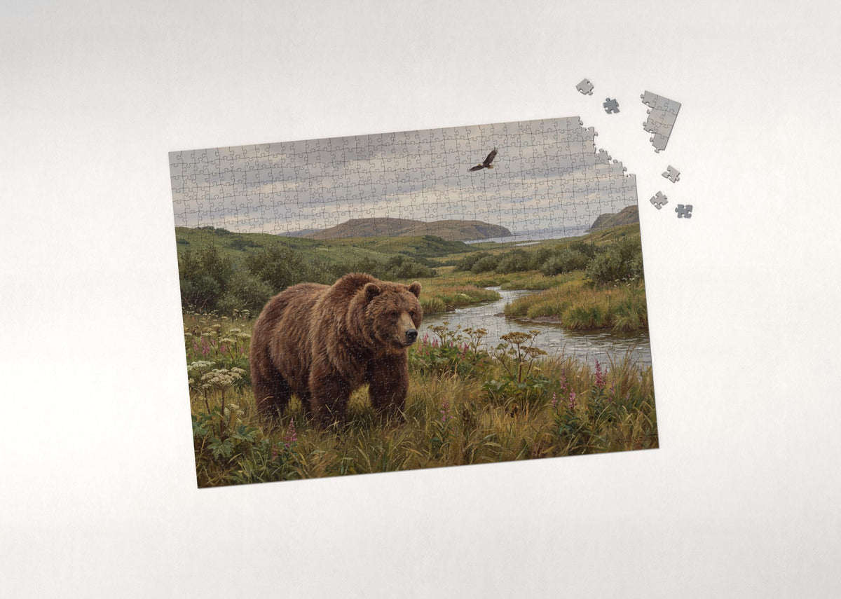 Kodiak Brown Bear in the Tall Grass jigsaw puzzle - puzzle with loose pieces
