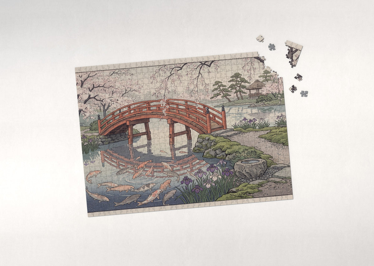 Koi at the Japanese Garden Bridge jigsaw puzzle - puzzle with loose pieces