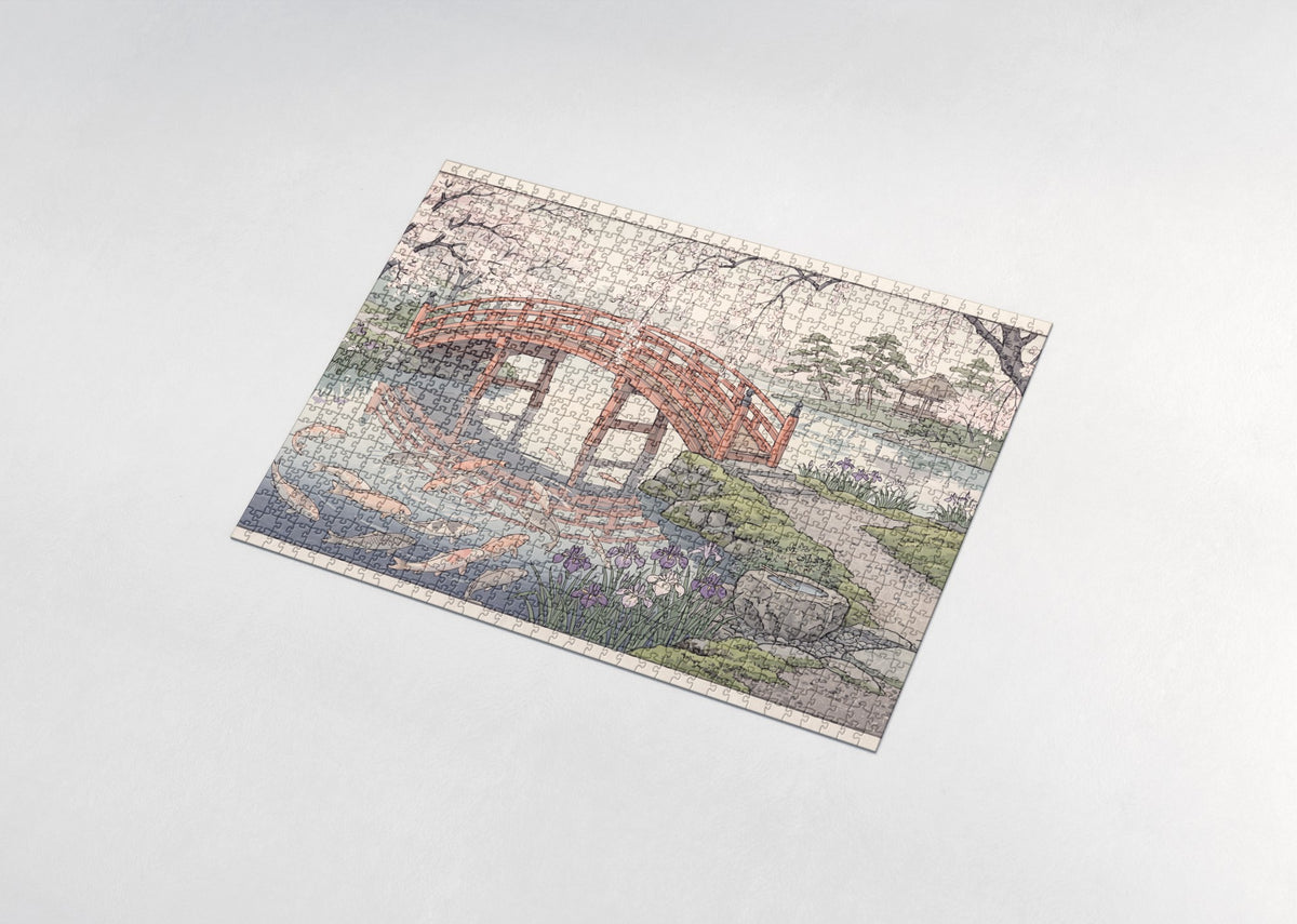 Koi at the Japanese Garden Bridge jigsaw puzzle - assembled puzzle