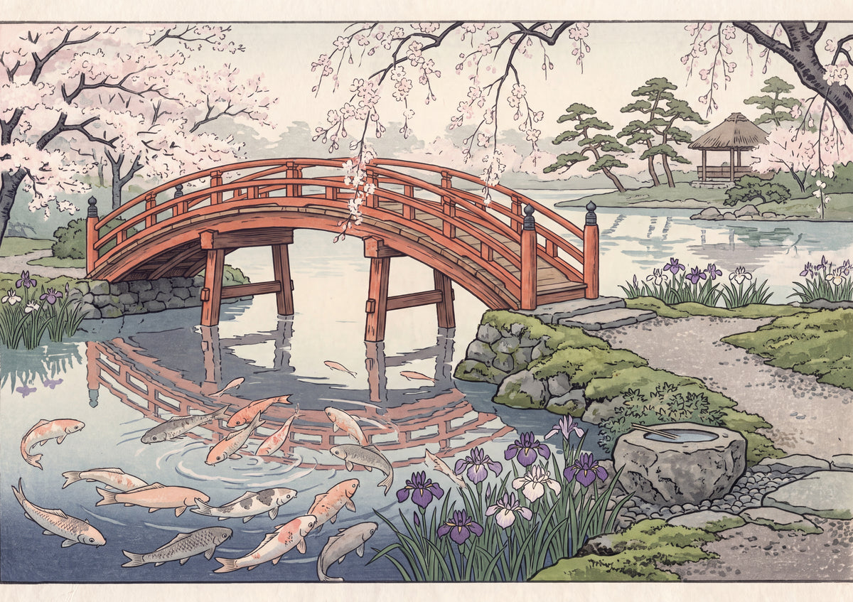 Koi at the Japanese Garden Bridge jigsaw puzzle