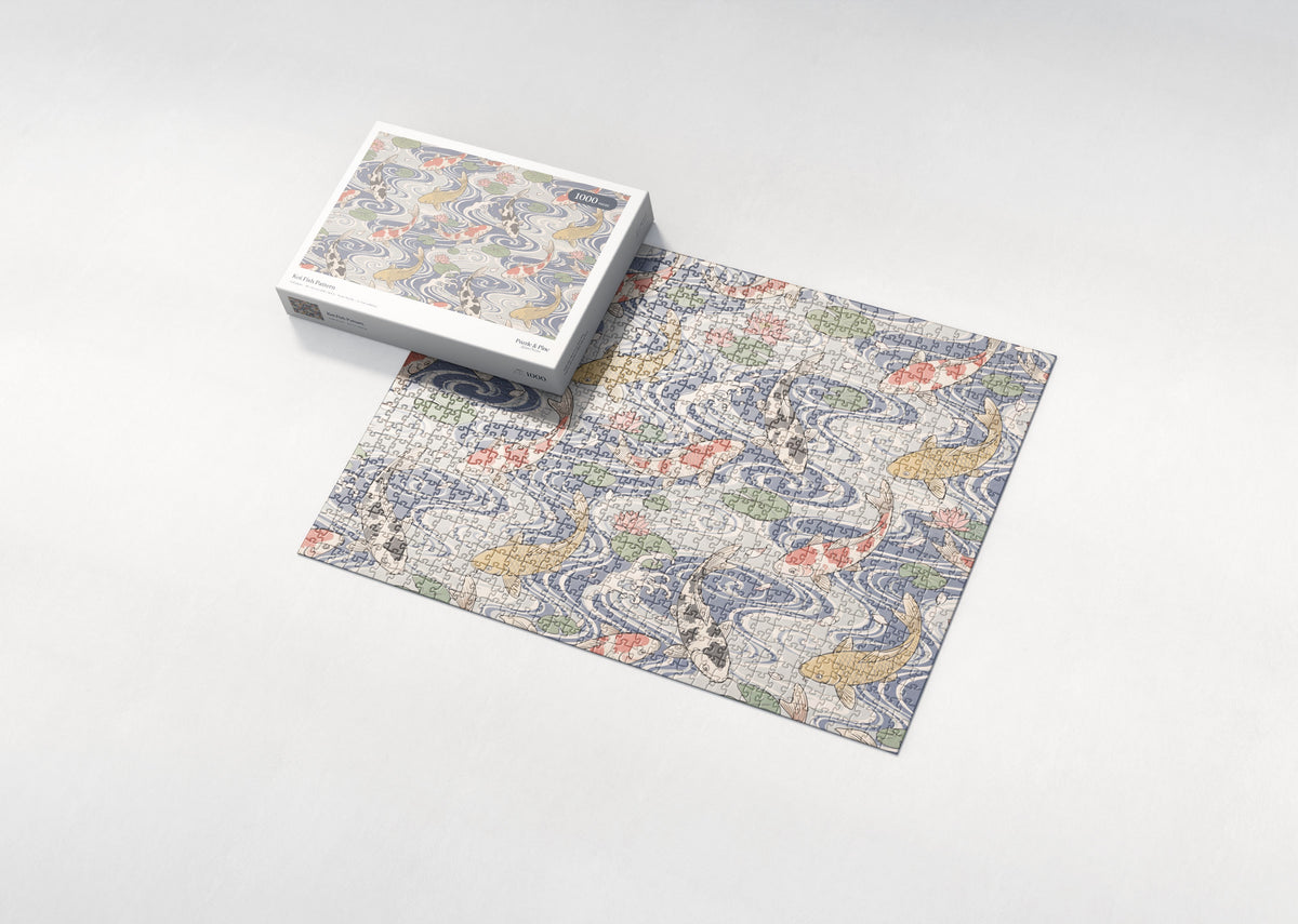 Koi Fish Pattern jigsaw puzzle - box and puzzle